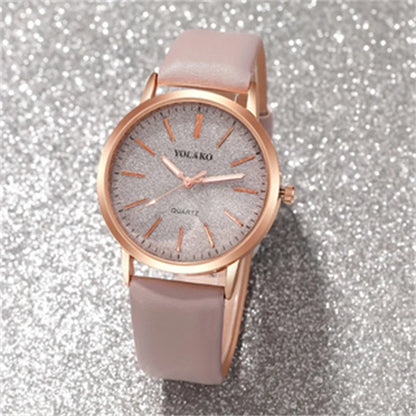 2PCS/Set Women's Watch Shiny Fashion PU Leather Analog Quartz Watches Rose Flower Bracelet