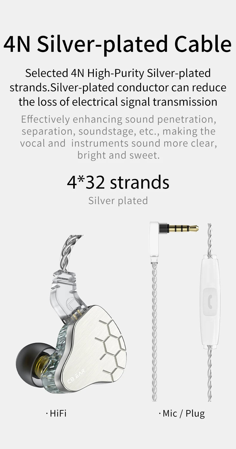 KBEAR Lark 1DD+1BA Hybrid IEM HiFi Earphones Zinc Alloy Shell 10mm Dynamic Driver Wired Headphones with Detachable 2Pin for Audiophile & Studio