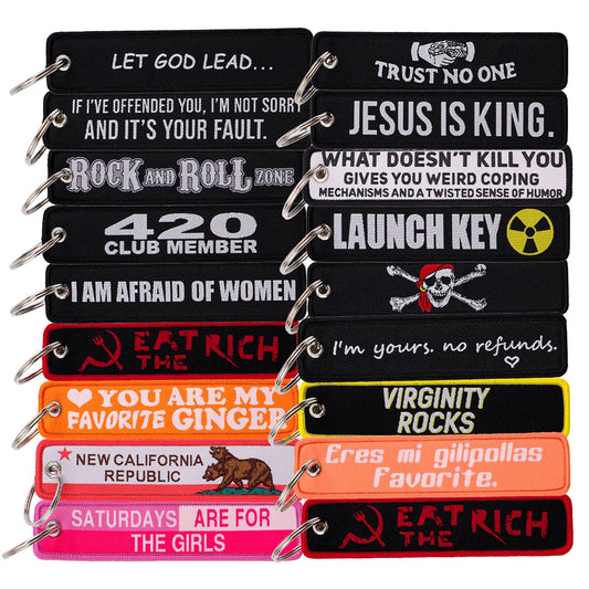 Humorous Quotes Embroidery Key Fobs "What Doesn't Kill You" Keychain For Motorcycles Cars Key Ring Key Key Tags Chaveiro