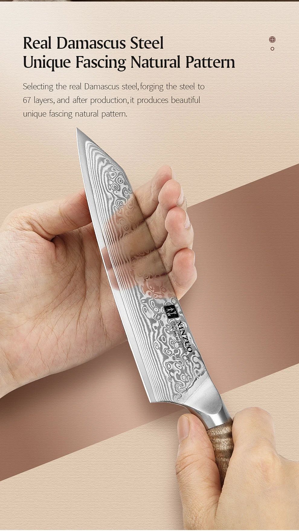 XINZUO 5.8 Inches Bunka Knife 67 Layers Damascus Steel Stainless Steel Ergonomically Designed Handle With Delicate Gift Box
