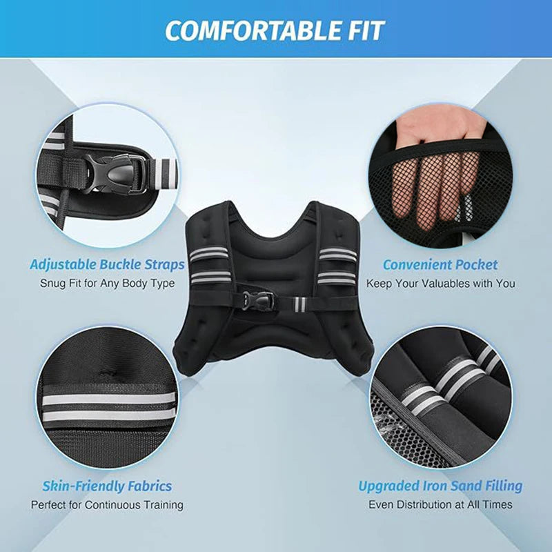 Weighted Vest Fitness 8lbs/16lbs with Reflective Strips Men Women for Workout Strength Training Running Jogging Walking