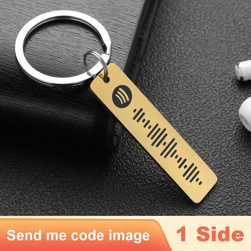 Personalized Spotify Code Keychains Music Keyrings Customized Scannable Song Name Key Rings Chains Best Gift for Car Couple P040
