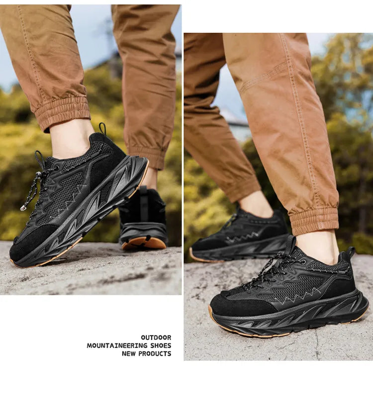 Men's Hiking Shoes Breathable Mesh Leather Upper Non-slip Rubber Sole Outdoor Casual Trekking Walking Shoes Size 39-45