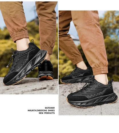 Men's Hiking Shoes Breathable Mesh Leather Upper Non-slip Rubber Sole Outdoor Casual Trekking Walking Shoes Size 39-45