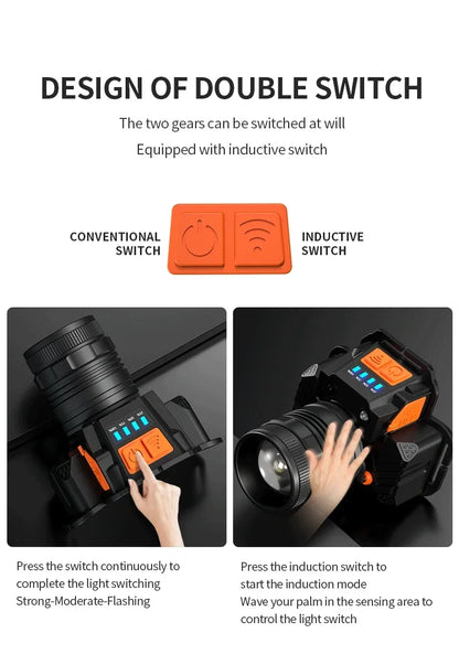 T6 LED Induction Headlamp Rechargeable Powerful Sensor LED Headlight Ultra Bright Head Flashlight For Camping Fishing Working