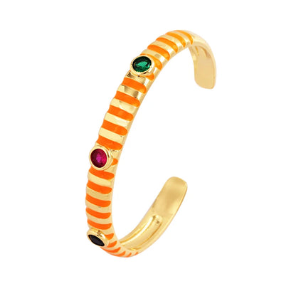 Fashionable Multicolor Gold Plated Gemstone Charm Bangle,Fine Colorful Enamel Open Adjustable Bracelet Jewelry Supply  Q35