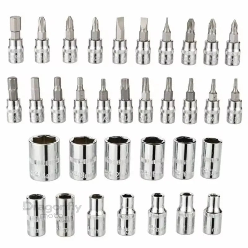 For Harley Dyna Softail Sportster Electra Road King Street Glide 46pcs Car Repair Tool 1/4-Inch Socket Set
