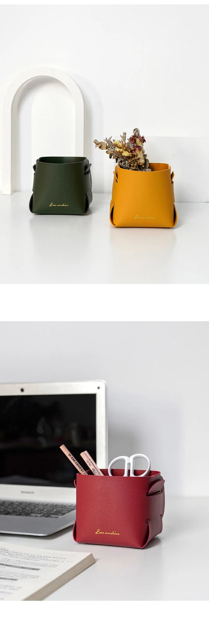 Nordic PU Storage Tray Porch Key Leather Storage Box Desktop Cosmetics Remote Control Sundries Storage Basket
