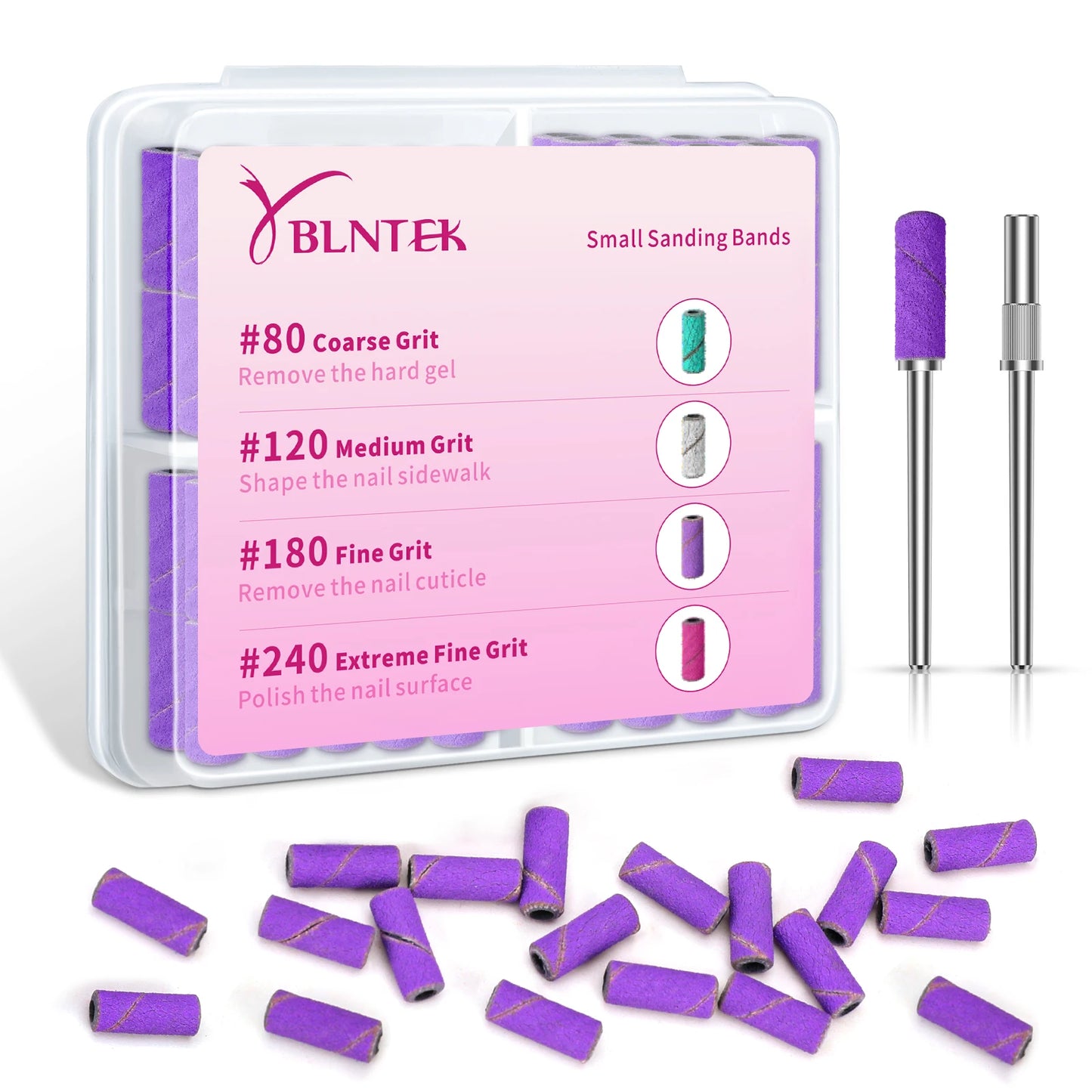 180/240 Fine Grit Small Nail Sanding Bands for Nail Drill, 80 Pcs Nail File Sanding Bands with Drill Bits for Manicure Pedicure