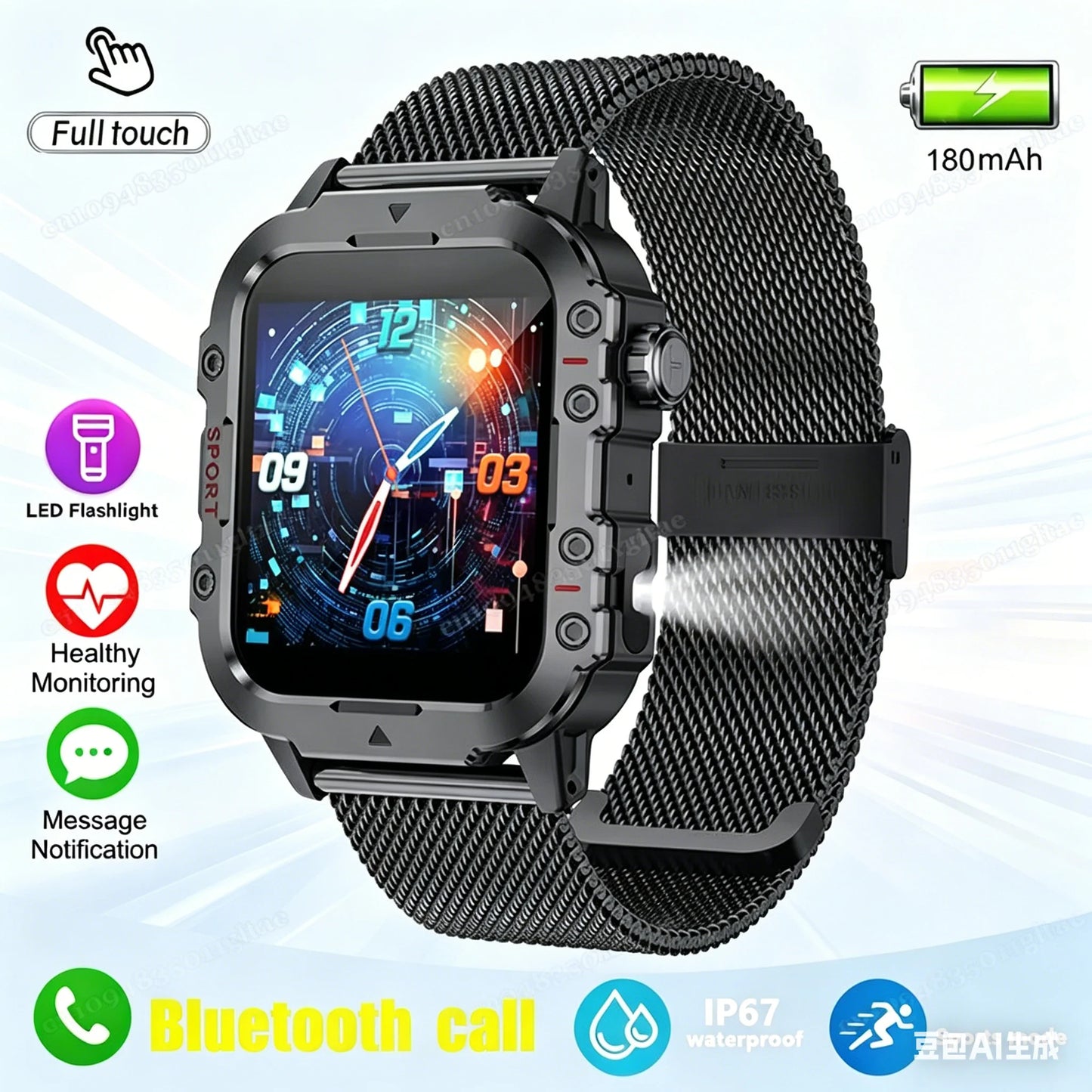 Outdoor Military Smartwatches Bluetooth Call Men 2.01" Blood Oxygen Monitor 5ATM Waterproof GPS Tracking Sports Smart Watch HW12