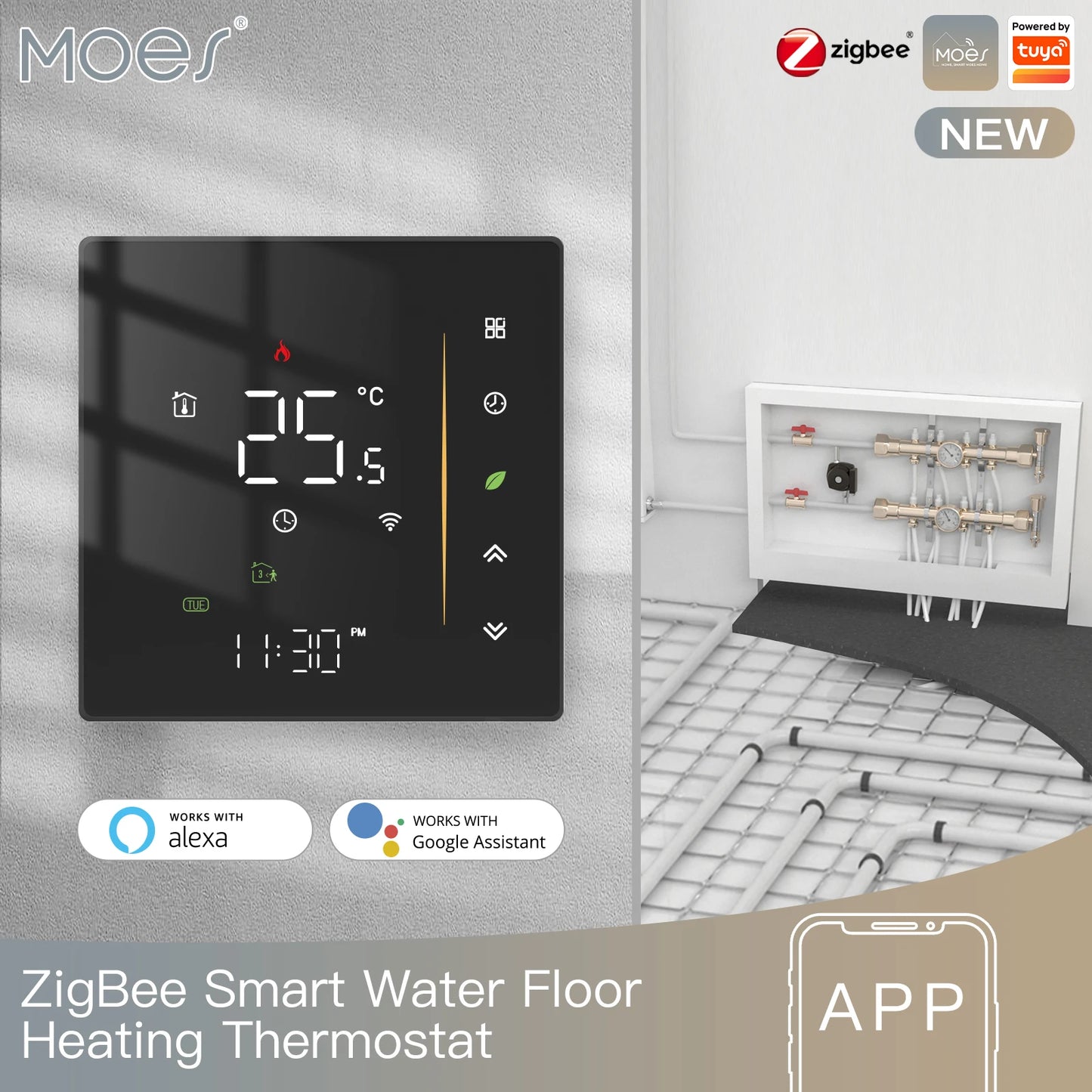 Moes Tuya Zigbee Thermostat Room Temperature Controller of Water/Electric Floor Heating Gas Boiler Humidity Support Alex 5A/16A