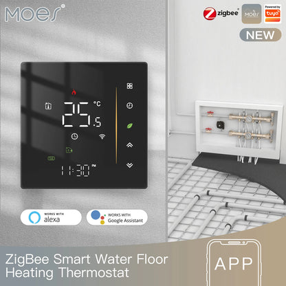 Moes Tuya Zigbee Thermostat Room Temperature Controller of Water/Electric Floor Heating Gas Boiler Humidity Support Alex 5A/16A