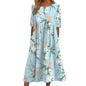 2026Summer New Arrival Women's Casual Crew Neck Pocket Short Sleeve Printed Dress