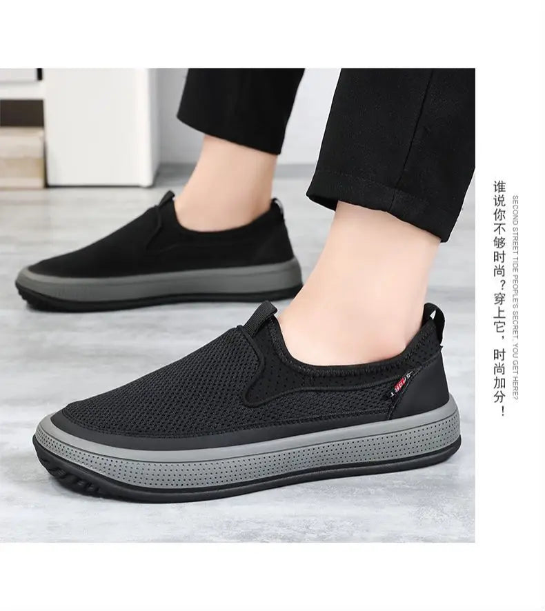 Mens Slip-On Breathable Mesh Casual Shoes Lightweight Soft Sole Versatile Loafers Walking Driving Summer Work Trendy Flat Shoes
