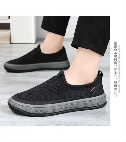 Mens Slip-On Breathable Mesh Casual Shoes Lightweight Soft Sole Versatile Loafers Walking Driving Summer Work Trendy Flat Shoes