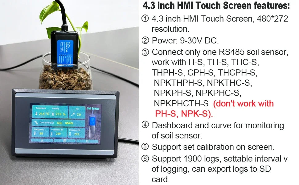 Measure Soil Moisture Temperature Humidity EC PH  NPK 4-20mA 0-5V RS485 Modbus Soil Sensor