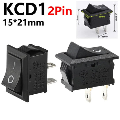 5/20/100pcs Auto Car Truck Boat Rocker Switch 250V 3A 2Pin ON/OFF Toggle SPST Switches Rocker Switch 10x15mm 15*21mm