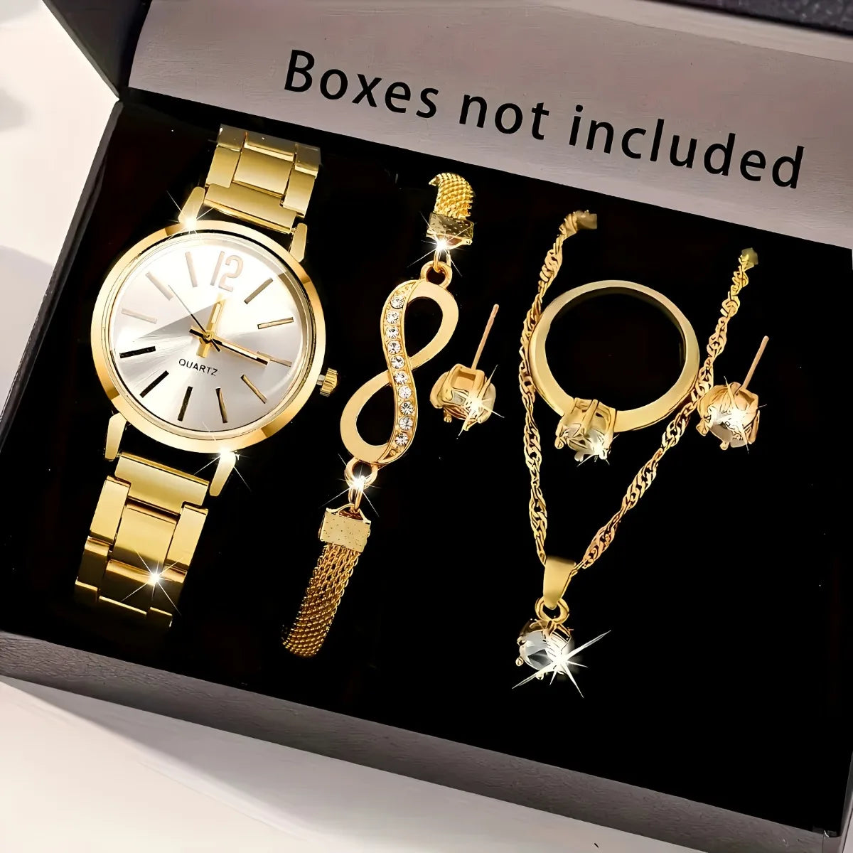 2026 6pcs/set Elegant Women Quartz Watch Fashion Simple Dial Ladies Wristwatch Rhinestone Jewelry Set Reloj Mujer（Without Box）