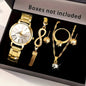 2026 6pcs/set Elegant Women Quartz Watch Fashion Simple Dial Ladies Wristwatch Rhinestone Jewelry Set Reloj Mujer（Without Box）