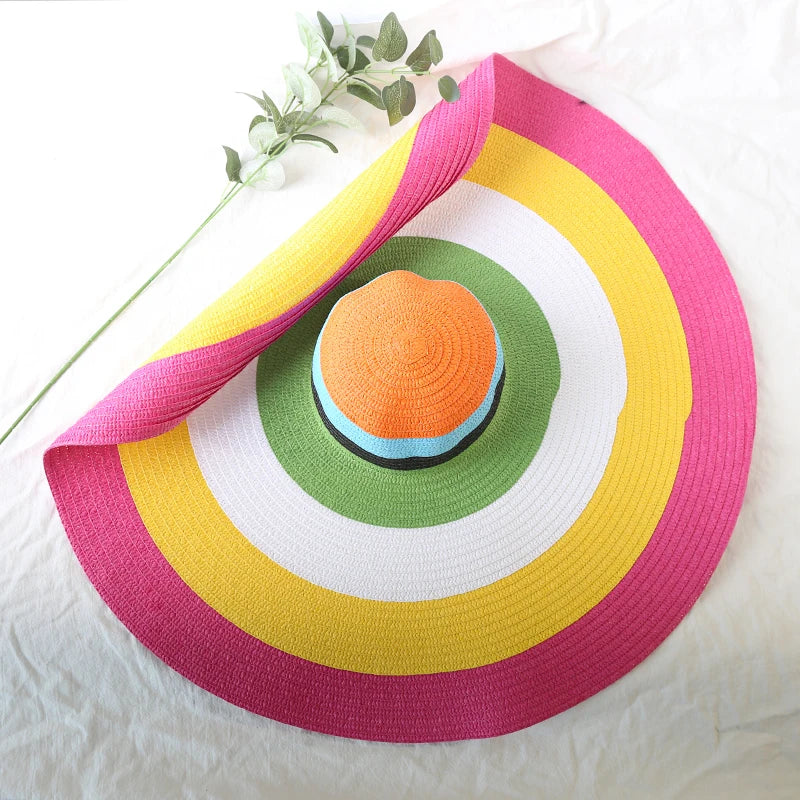 70cm Oversized  Wide Brim Sun Hat Travel  Large UV Protection Beach Straw Hats Women's Summer Floppy Foldable Chapeaux Wholesale
