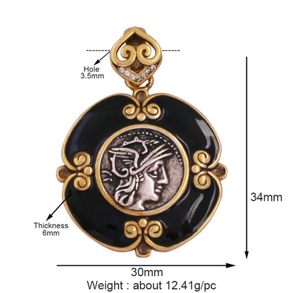 Antique Gold Bronze Beauty Portrait Knight Angel Goddess Coin Medallion Charm Pendant,Necklace Jewelry Accessories Supplies M64