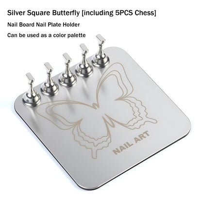 Pink Butterfly Nail Holder 6Pcs/Set False Nail Tip Practice Stand Aurora Base Full Magnetic Holder Tray Nail Art Salon Practice