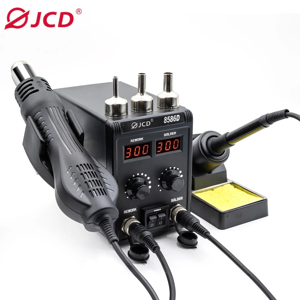 JCD 750W 8586D Soldering Station 2 IN 1 Hot Air Gun LCD Dual Digital Display Electric Soldering Iron SMD Welding Rework Station