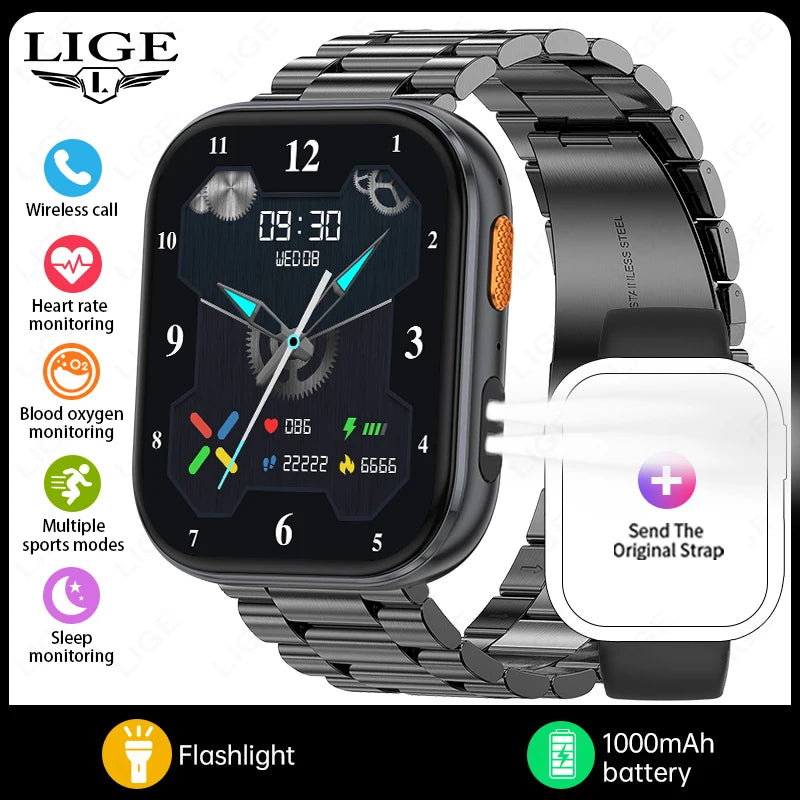 LIGE AMOLED Smart Watch Men 2.04 Screen Bluetooth Call Health Monitor IP68 Waterproof Sport Women Smartwatch New For Android IOS