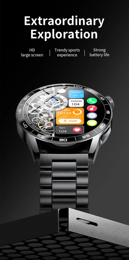 LIGE Full Touch Smartwatch Outdoor Military Smart Watch 1.38" HD Screen Bluetooth Call IP68 Waterproof Sport Fitness Watches Men