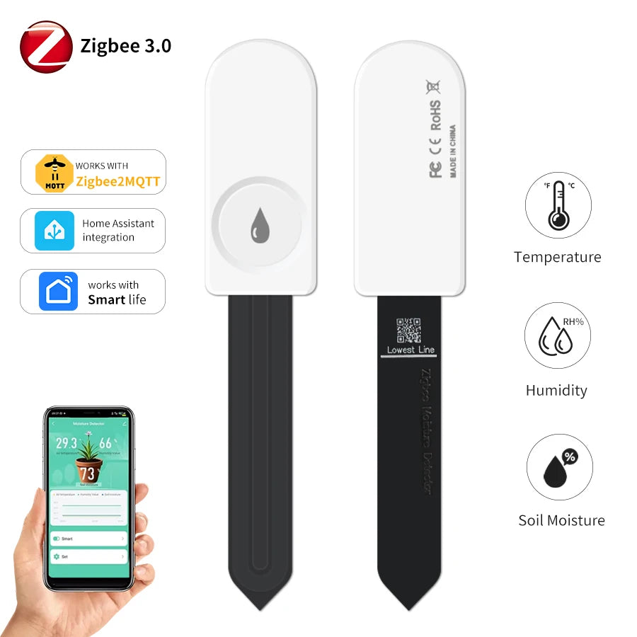 Zigbee Smart Soil Tester Moisture Sensor Temperature Humidity Detector Realtime Monitor WorkWith Smart Life 2MQTT Home Assistant