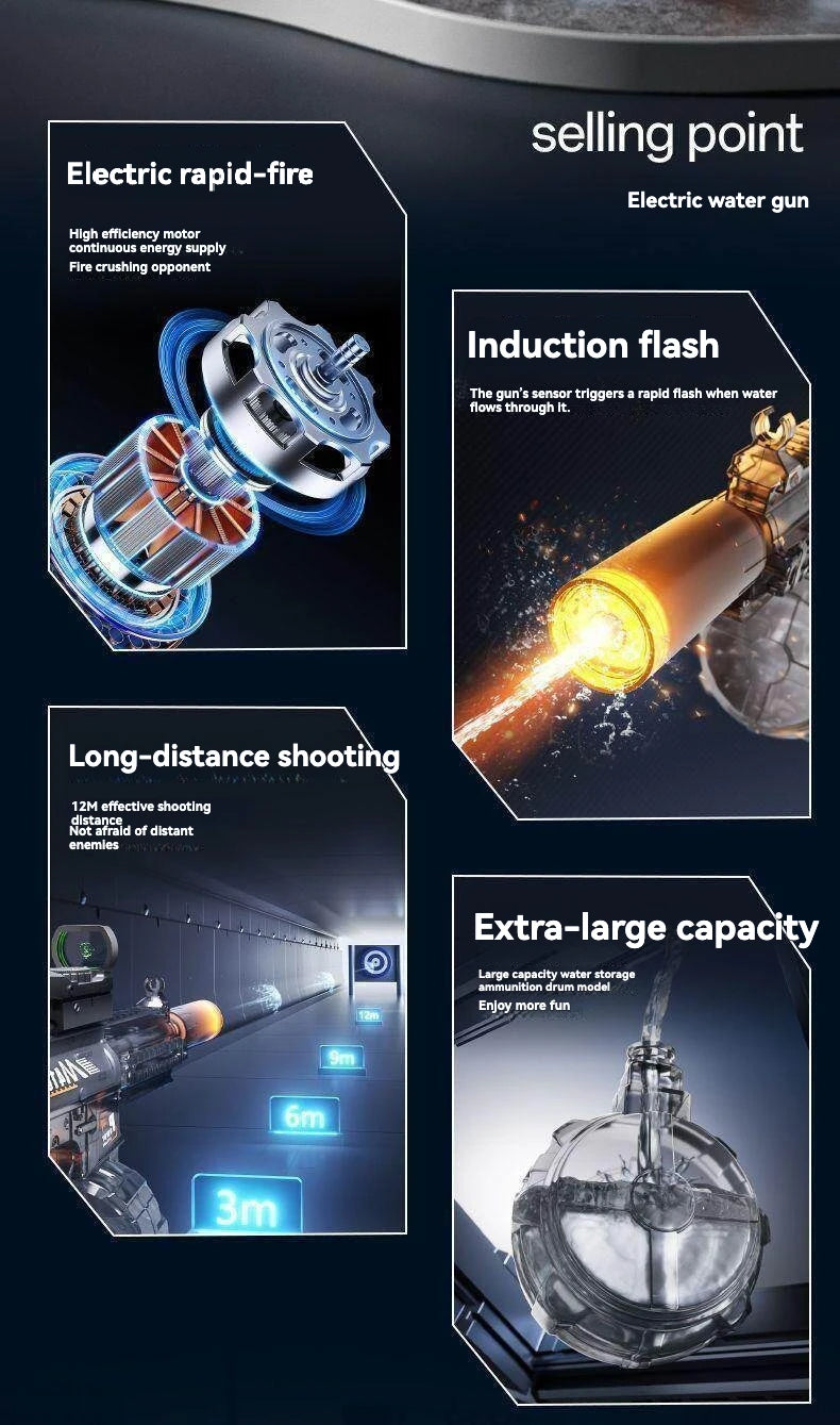 2026 new firelight M416 electric water gun children's toy water spray continuous strong range long-range water fight toy