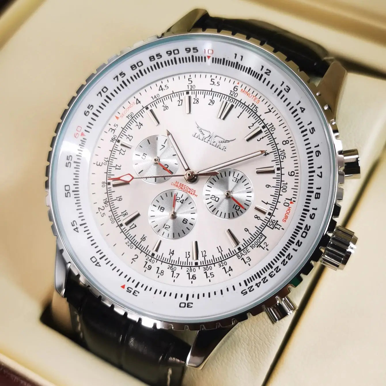 JARAGAR Pilot Automatic Watch for Men Military Multifunction Sub-Dials Mechanical Watches Top Brand Luxury Leather Strap Clock