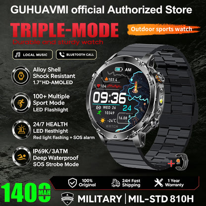 New 1400mAh Battery Sports Smart Watch 1.7” SOS+Flashlight Exercise Record Bluetooth Call Waterproof Health Watch For Android iO