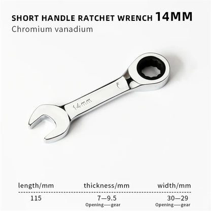 1Set 6mm-19mm Reversible Combination Stubby Single Wrench Stubby Combination 72 Tooth Ratchet Socket Spanner Nut Repair Tools