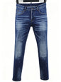 6057 Four Seasons New Men's Wear Washed Ripped Patch Paint Slim-fit Feet Blue Jeans for Men