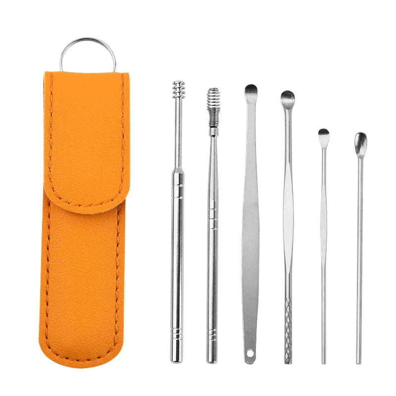 Ear Cleaning Tool Stainless Steel Ear Pick Kit &1 Set Storage Bag Earwax Remover Tool Earpick Wax Remover Remover Piercing Kit