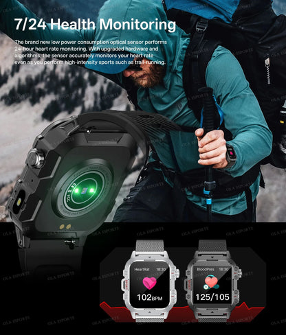 Outdoor Military Smartwatches Bluetooth Call Men 2.01" Blood Oxygen Monitor 5ATM Waterproof GPS Tracking Sports Smart Watch HW12