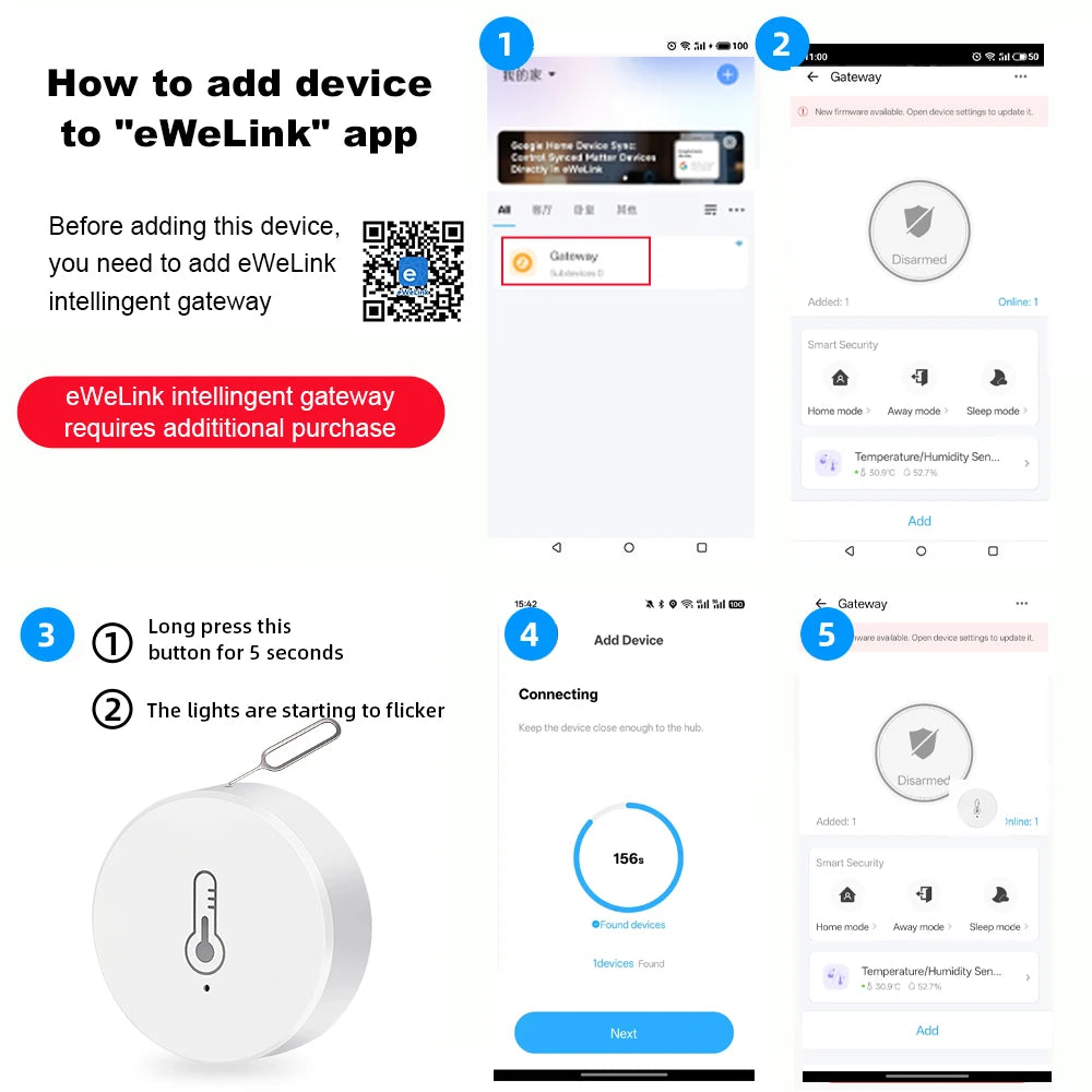 EWelink ZigBee Temperature Humidity Sensor Battery Powered Ewelink APP Control Home Environment Monitor works with Alexa/Google