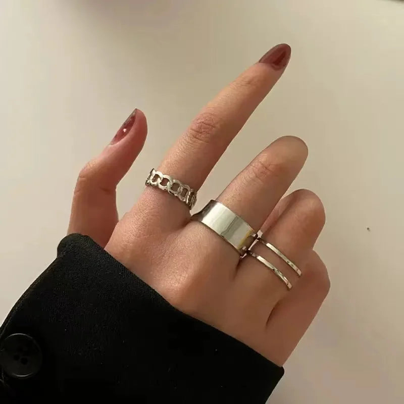 Cross-Border New Punk Style 10PCS Minimalist All-Match Glossy Men's And Women's Ring Sets, Men's And Women's Punk Chain Finger R