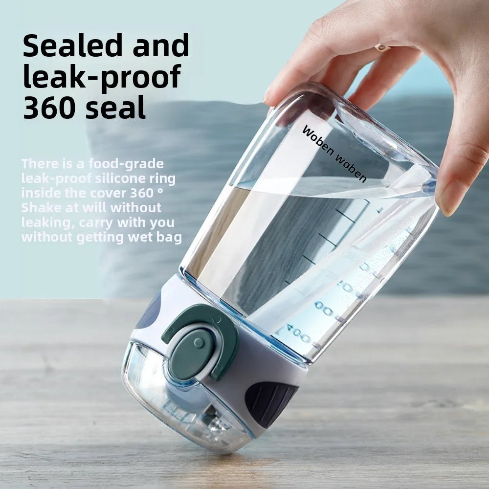Portable Plastic Water Straw Cup Drop Proof with Scale Sippy Cup Leak-proof Food-Grade Silicone Water Bottle