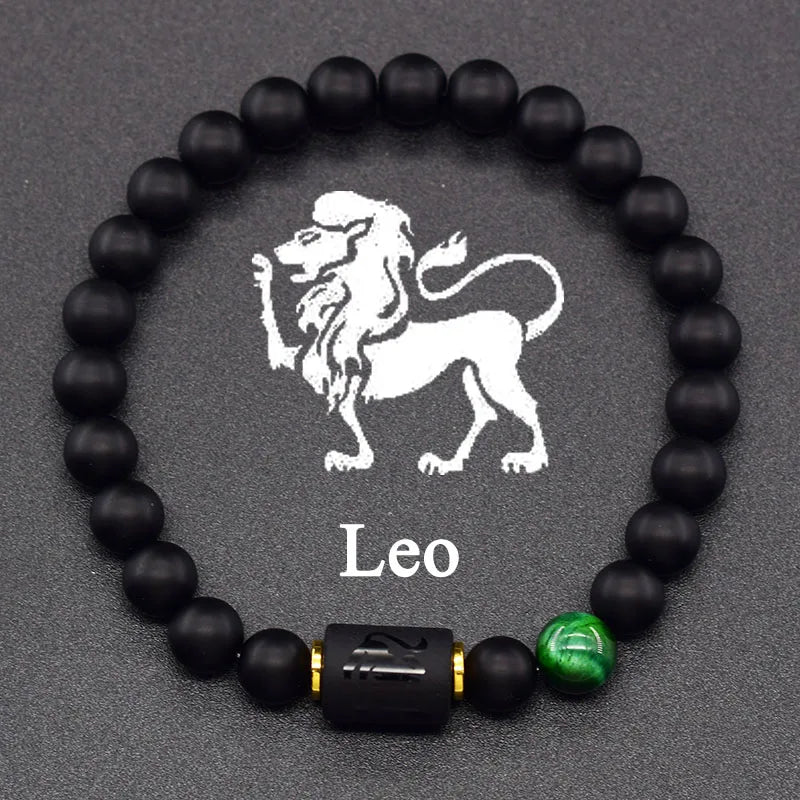 12 Zodiac Constellation Signs Bracelets for Men Women Real Natural Tiger Eye Stone Bead Bracelet Leo Taurus Charm Couple Jewelry