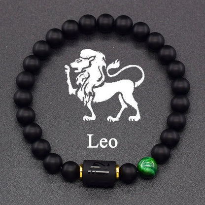 12 Zodiac Constellation Signs Bracelets for Men Women Real Natural Tiger Eye Stone Bead Bracelet Leo Taurus Charm Couple Jewelry