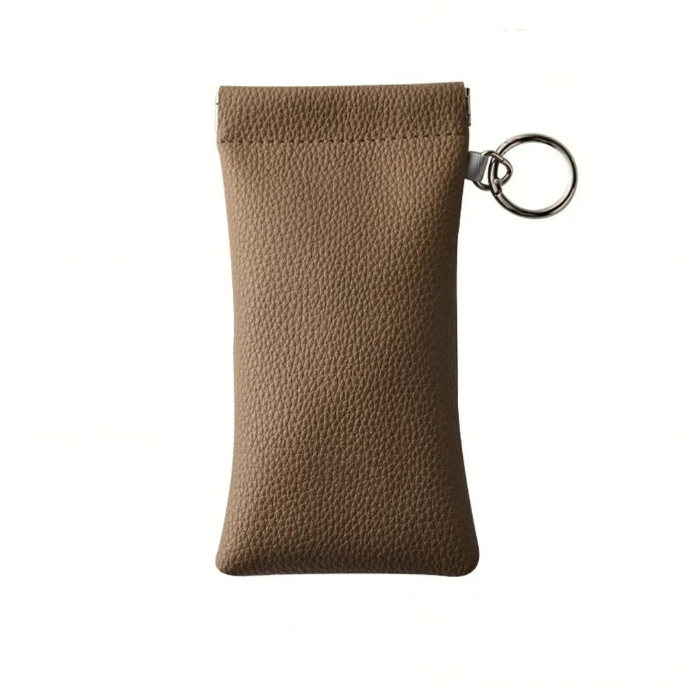 1pc PU Leather Sunglasses Pouch with Keyring Portable Soft Scratch-Resistant Eyeglass Case for Women Men Daily Office & Travel