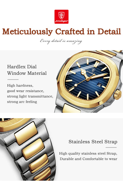 POEDAGAR Fashion Square Watches For Woman Waterproof Luminous Date Ladies Watch Stainless Steel Luxury Quartz Women's Wristwatch
