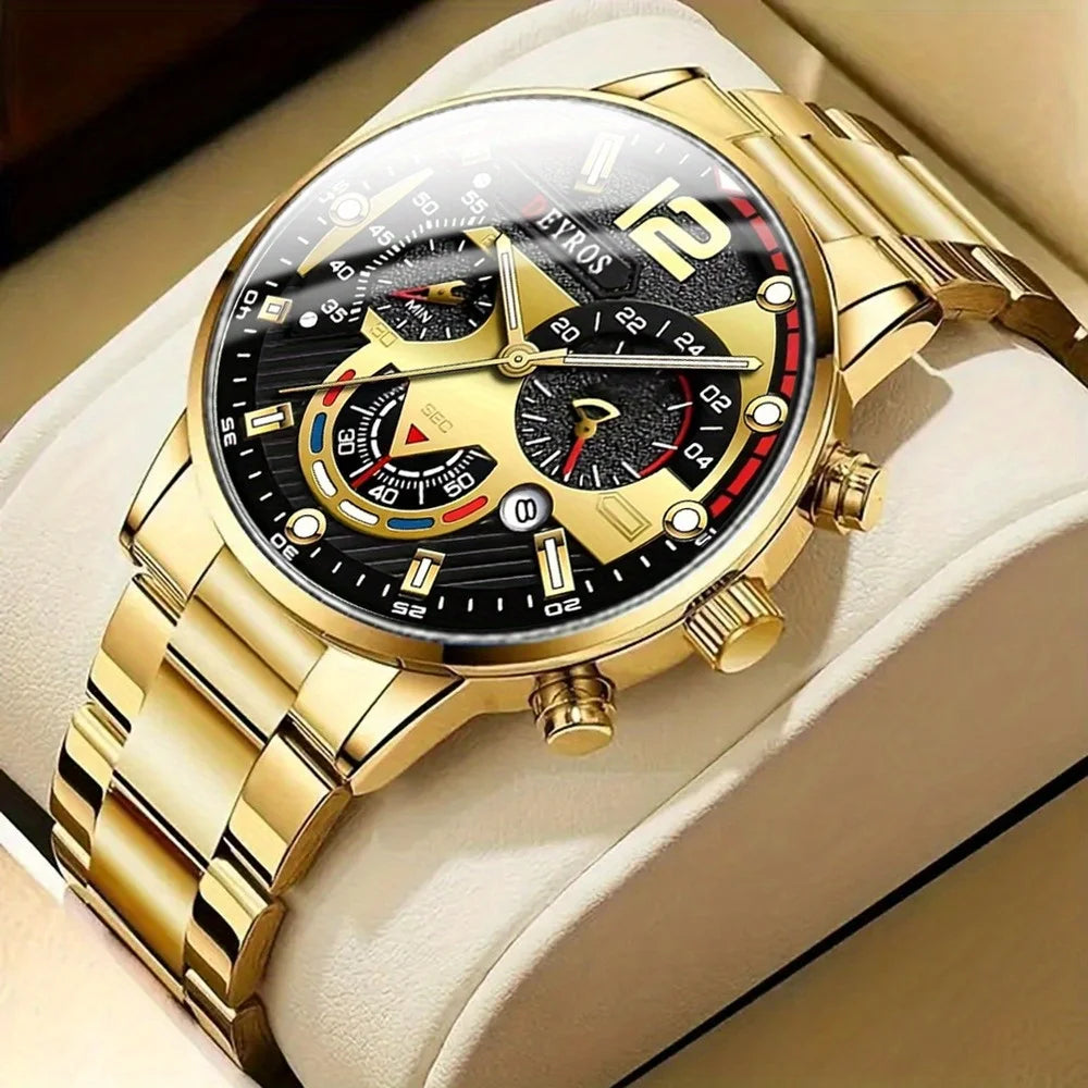 5 Pieces/set of Business Men's Watch Set Simple Casual Quartz Watch Pointer Alloy Dial Men Watch Set Is The IdealChoice forGifts