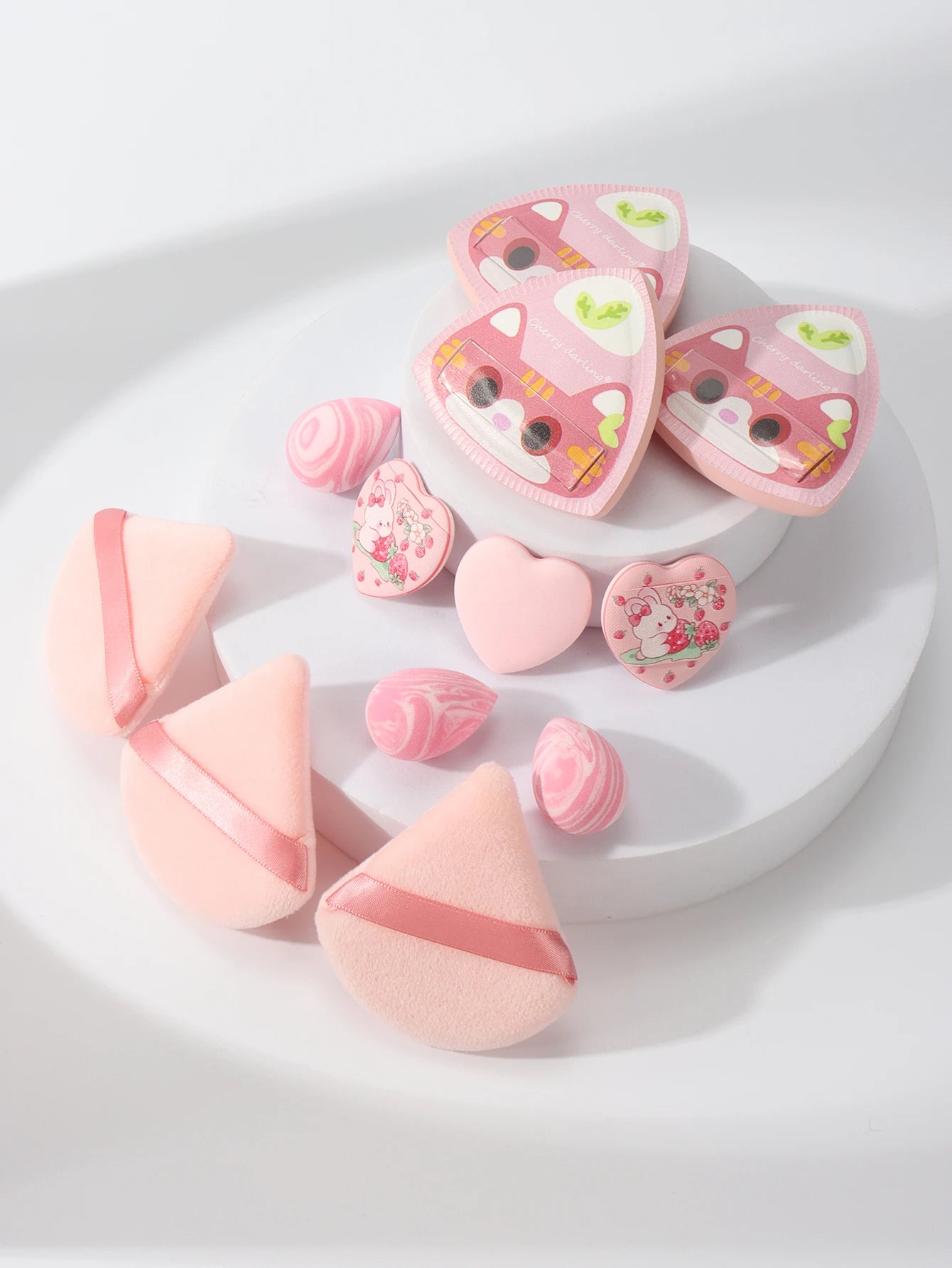 Rice Ball Cat 12-Piece Set, Expands When Exposed to Water, Dual-Use for Wet and Dry, Makeup Sponge Suitable for All Skin Types