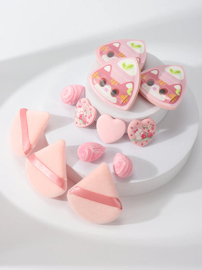 Rice Ball Cat 12-Piece Set, Expands When Exposed to Water, Dual-Use for Wet and Dry, Makeup Sponge Suitable for All Skin Types