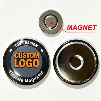 Custom round Magnetic Badges Tinplate Material Personalized Chest Badges with Images Logos Or Designs No Minimum Order