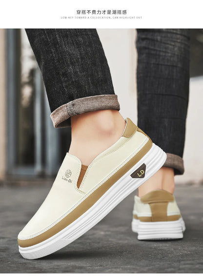 Men's Loafers for Spring, Large Size, Round-Toe Men's Moccasins, Slip-On Casual Shoes, Simple and Lightweight