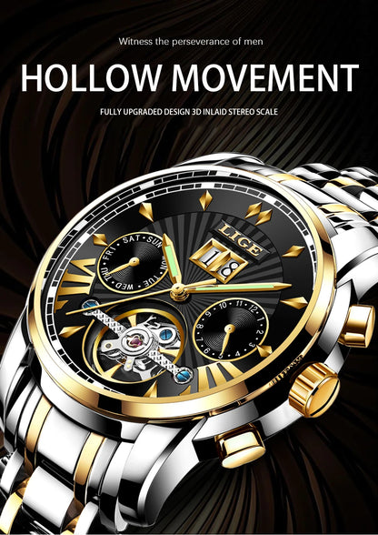 2026 LIGE Automatic Mechanical Wrist Watches For Men Top Brand Luxury Tourbillon Men Watch Fashion Business Waterproof Watch Men